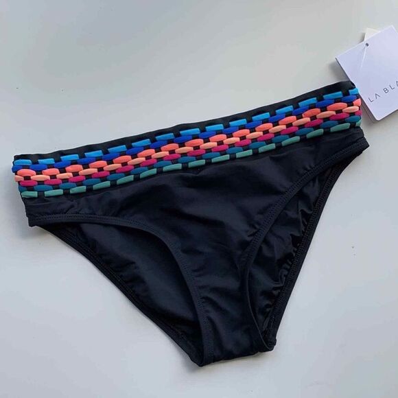 LA BLANCA Women's Size 16 Hipster Bikini Bottom Macramé Black NWT $54 - Picture 8 of 11